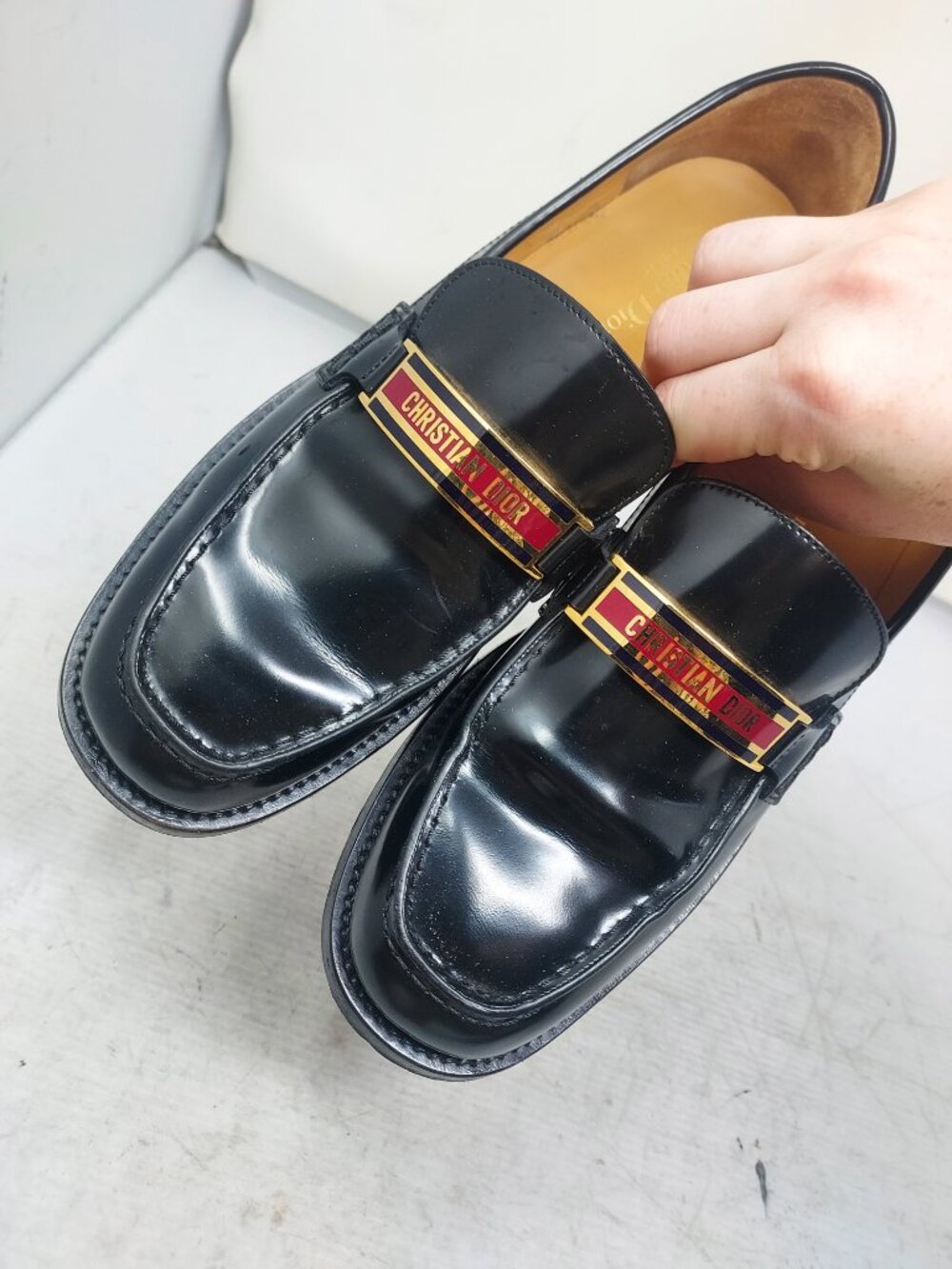 Dior WOMEN Black Code Logo Plaque Penny Lug Loafer - Picture 4 of 11